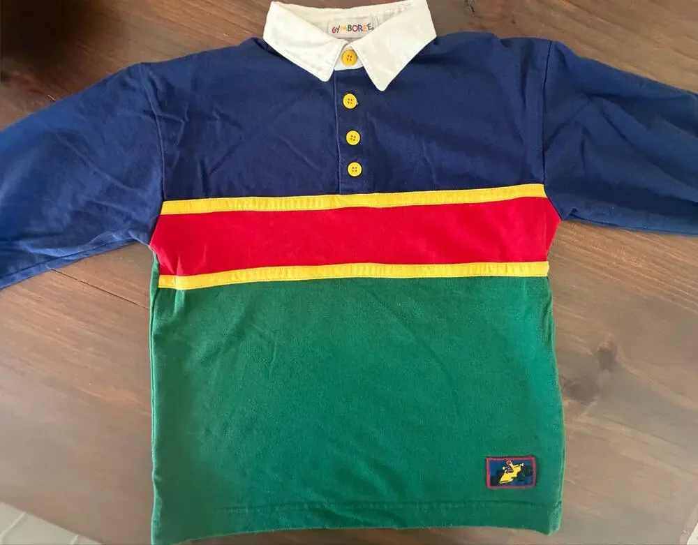 Vintage 90’s boys Gymboree rainbow tag ColorBlock ruby long sleeve polo xl 4-6